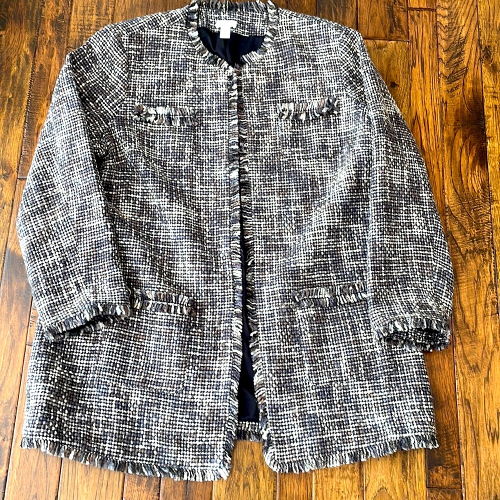 Chico’s fun tweeted jacket with fringe Size: 3